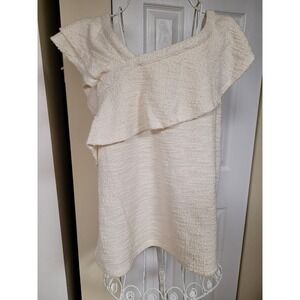 Dolan Left Coast Collection Louisa Ruffled Top Ivory Boucle Knit Blouse Size L